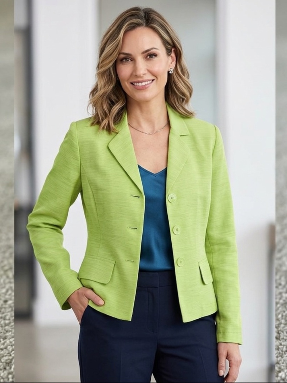 Petite Sophisticate blazer size S Green party casual mother of pearl buttons